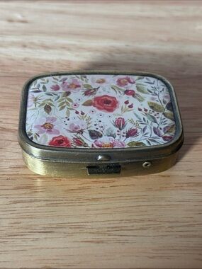 Vintage Floral Brass Pill Box